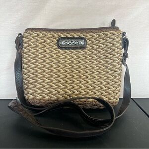 Brighton Basket Weave Medium Crossbody Bag Purse Brown Leather Strap Western